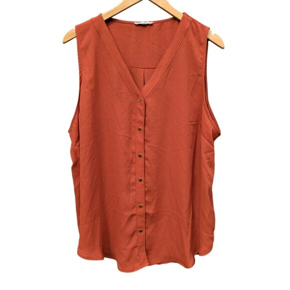 Burnt orange button front sleeveless blouse vest plus size 1X Fall Autumn office - Picture 1 of 5